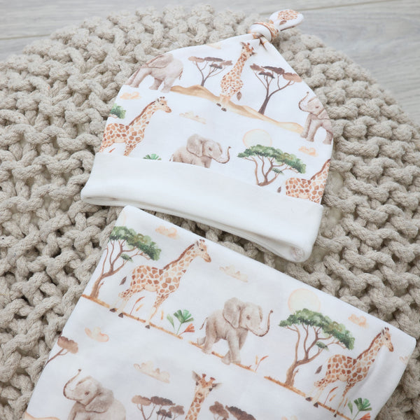 Adventure Bamboo 2PCS Jersey Swaddle & Beanie Set