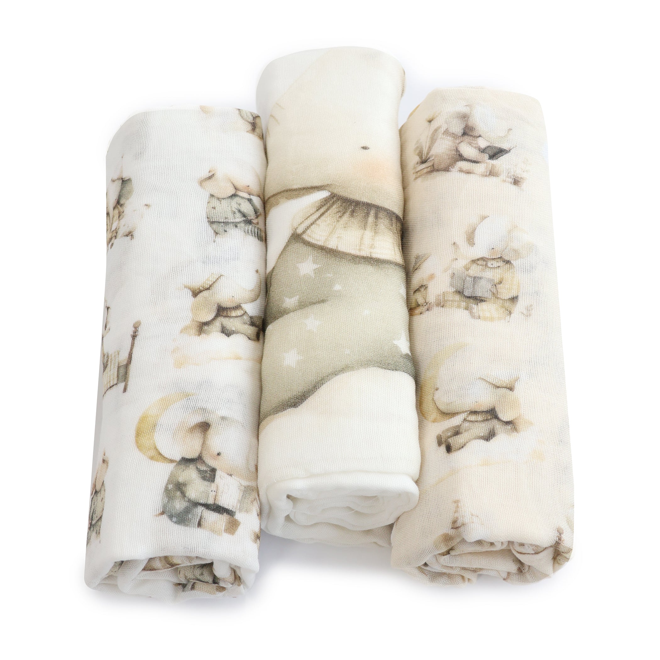Elephant Bedtime 3pk Muslin Wraps