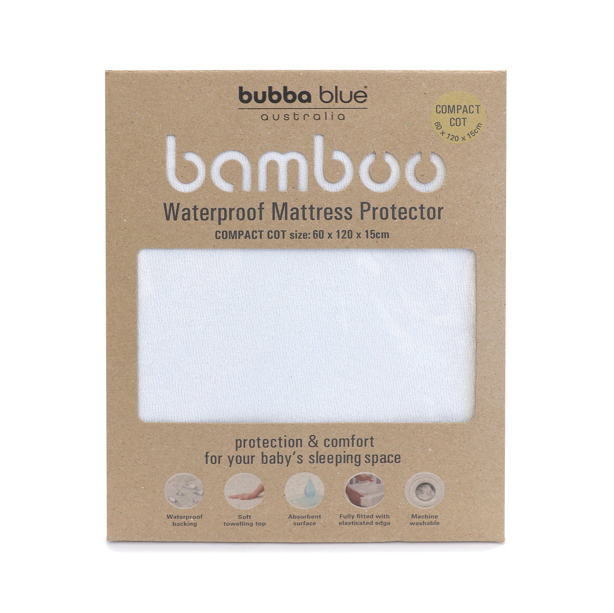 Bamboo White Compact Cot Waterproof Mattress Protector
