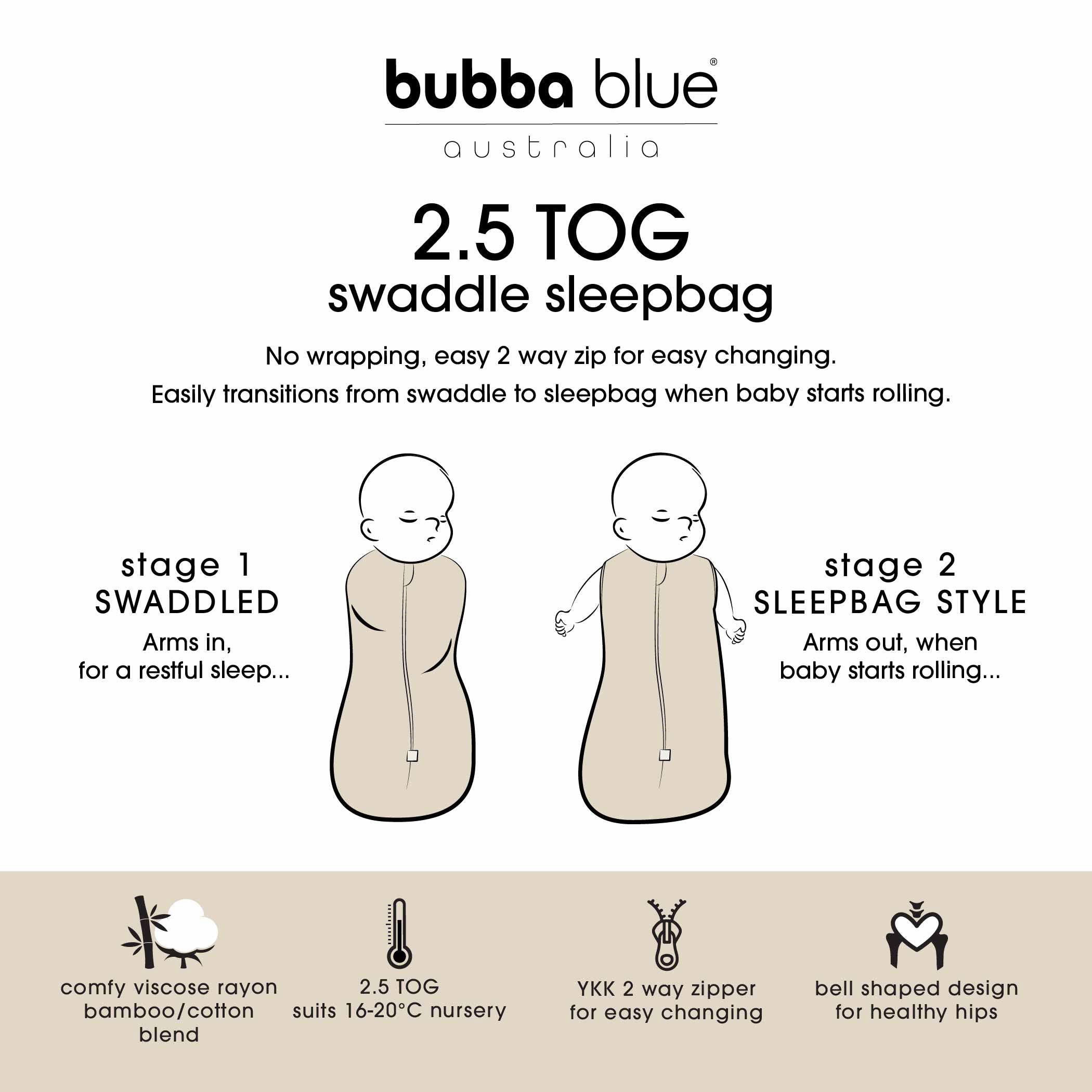 Nordic 2.5 TOG Swaddle Sleep Bag - Denim