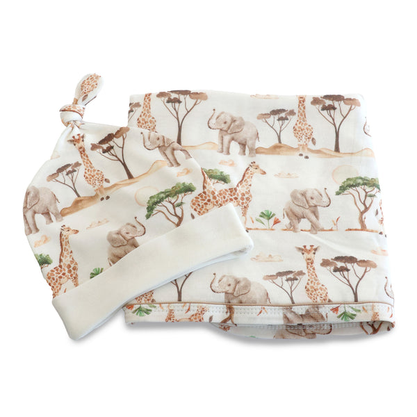 Adventure Bamboo 2PCS Jersey Swaddle & Beanie Set