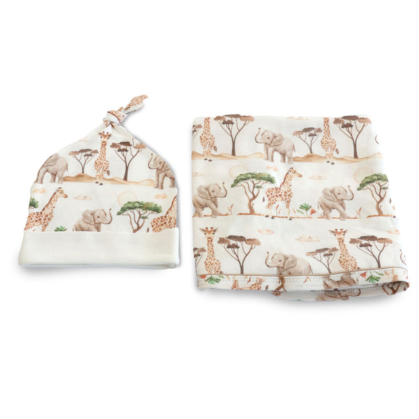 Adventure Bamboo 2PCS Jersey Swaddle & Beanie Set