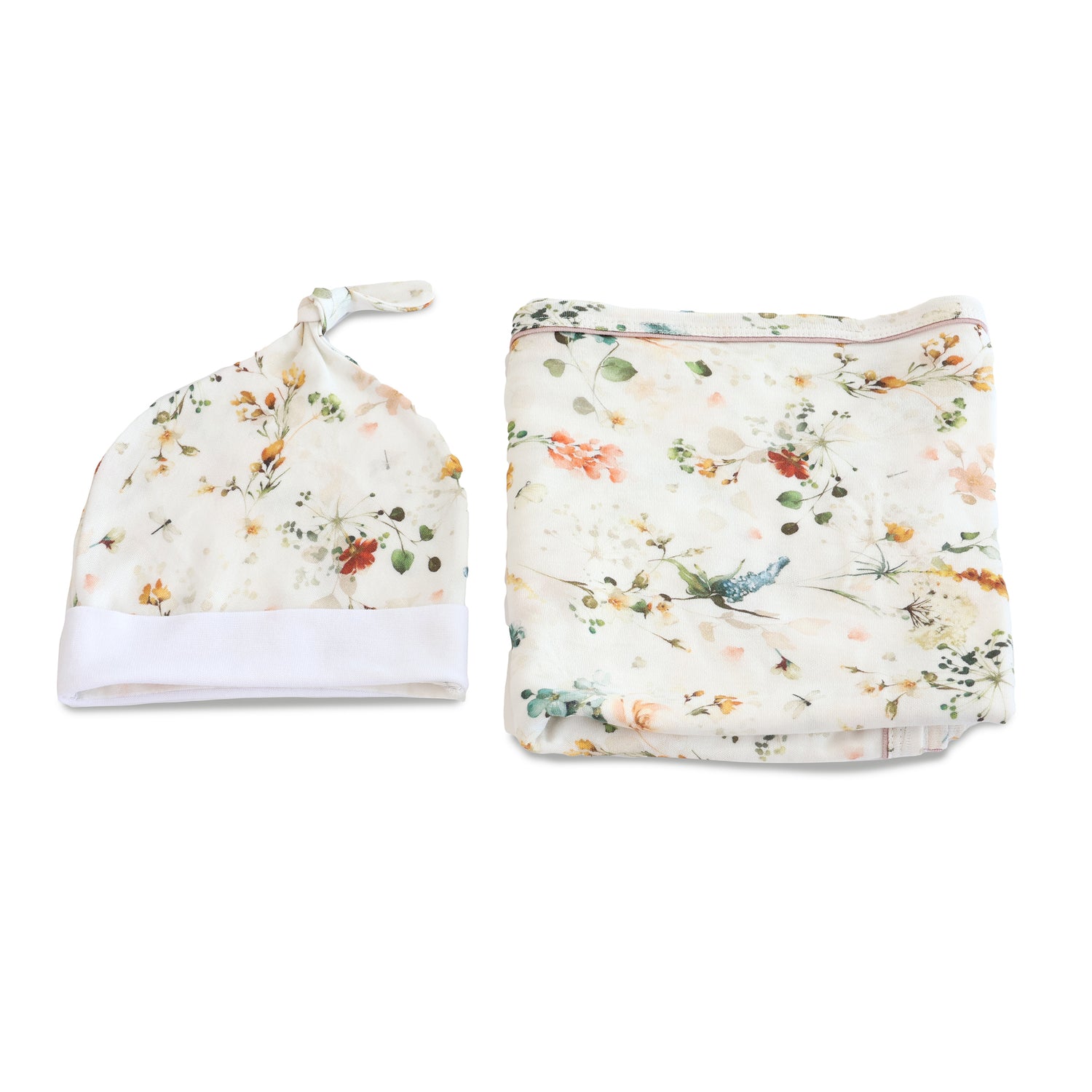 Peonies Bamboo 2PCS Jersey Swaddle & Beanie Set