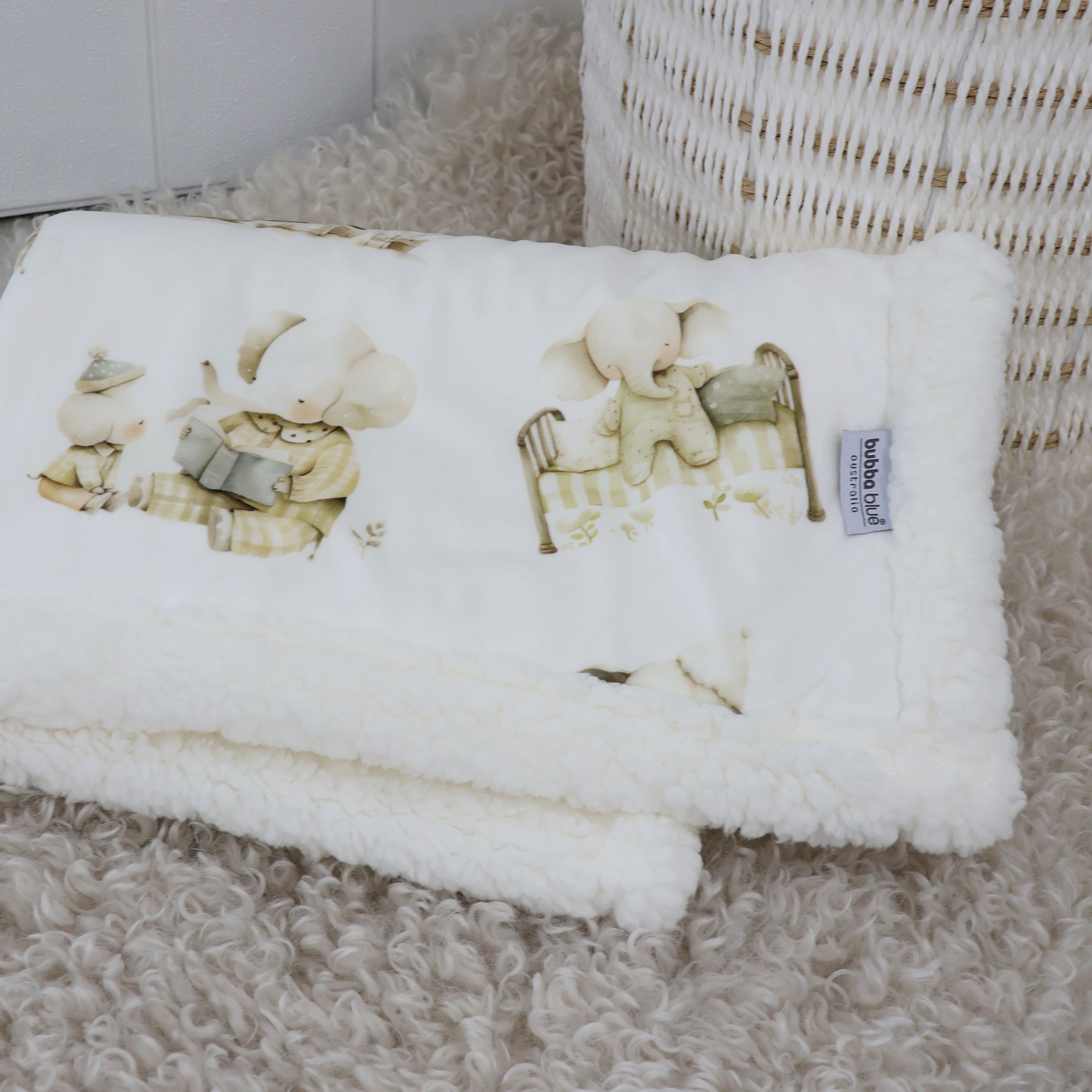 Elephant Bedtime Reversible Fleece Cuddle Blanket