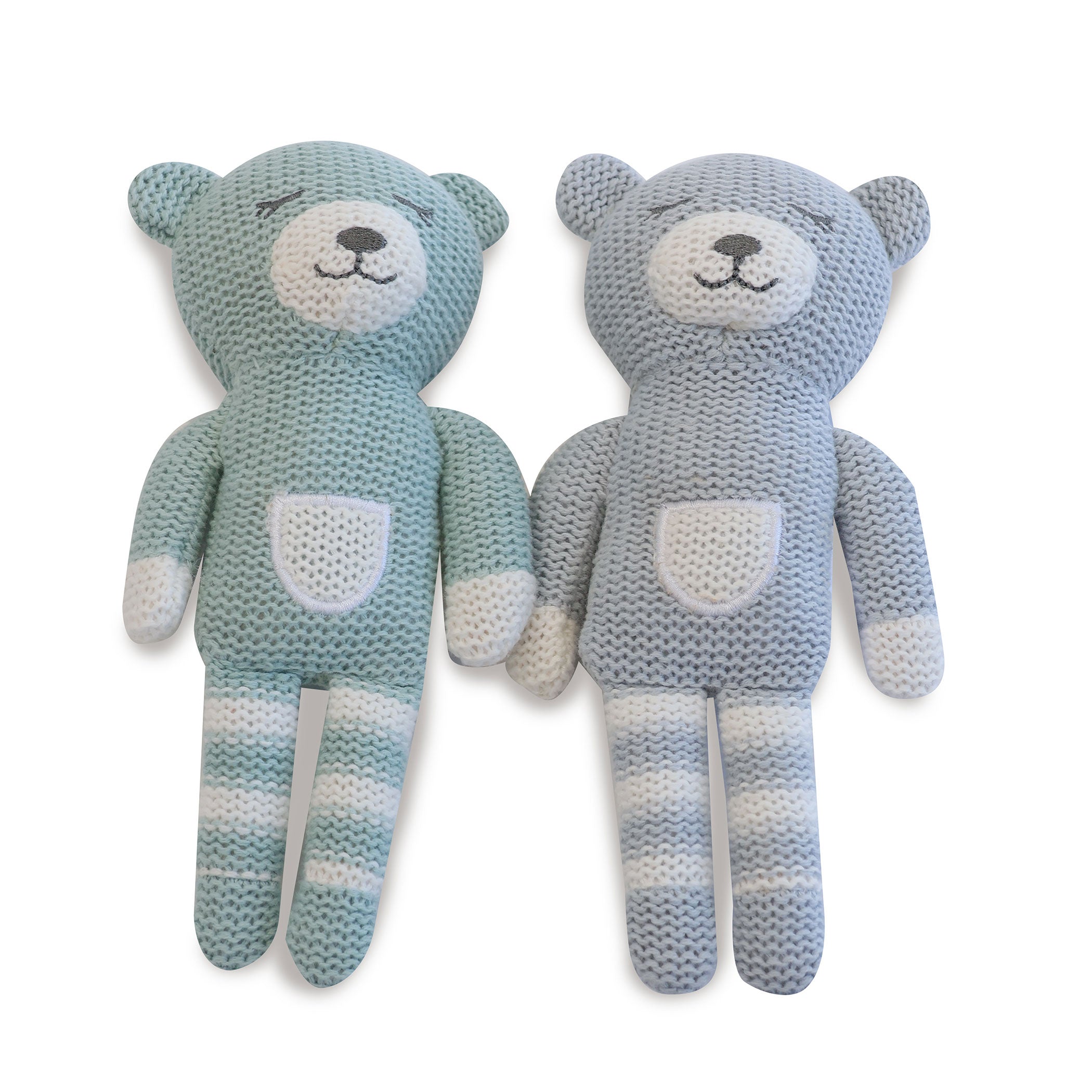 Nordic 2pk Knit Baby Rattles Dusty Sky/Mint Bear