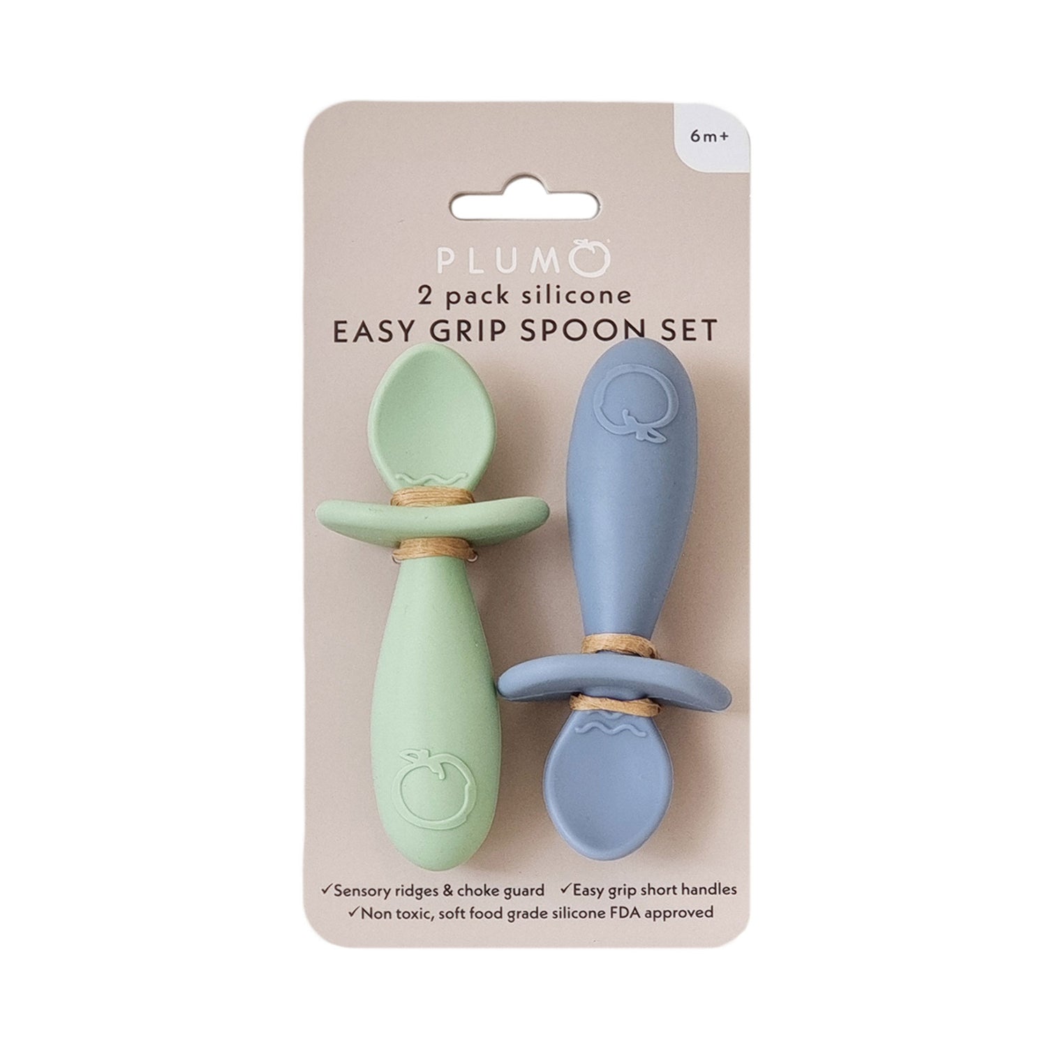 Plum Silicone 2pk Easy Grip Spoon Set- Olive/Steel Blue