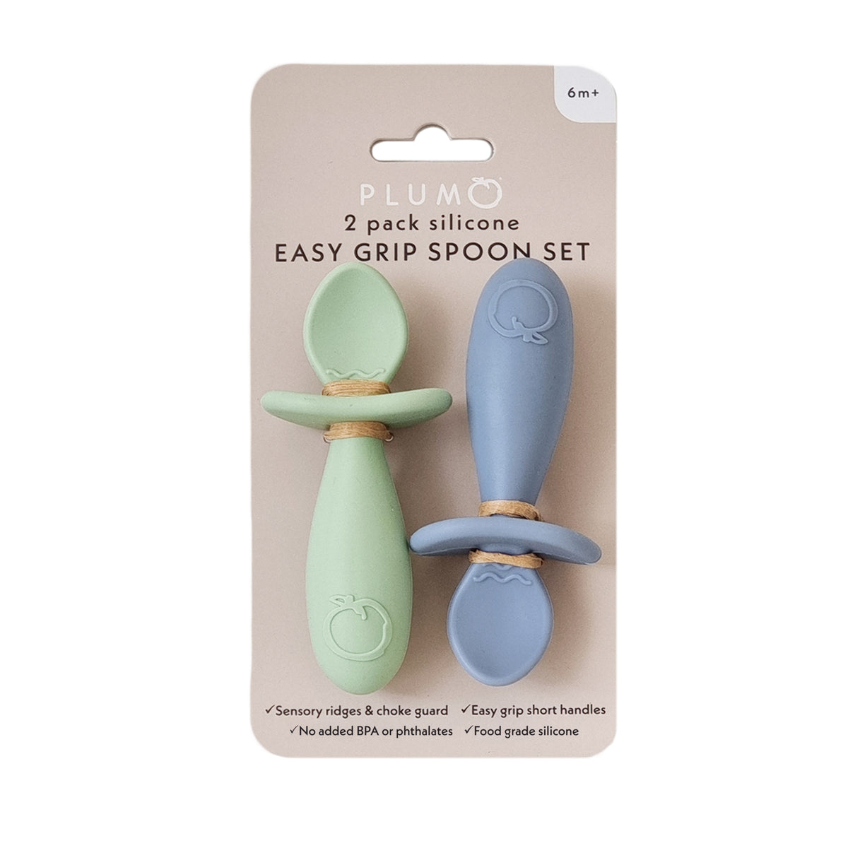 Plum Silicone 2pk Easy Grip Spoon Set - Olive/Steel Blue