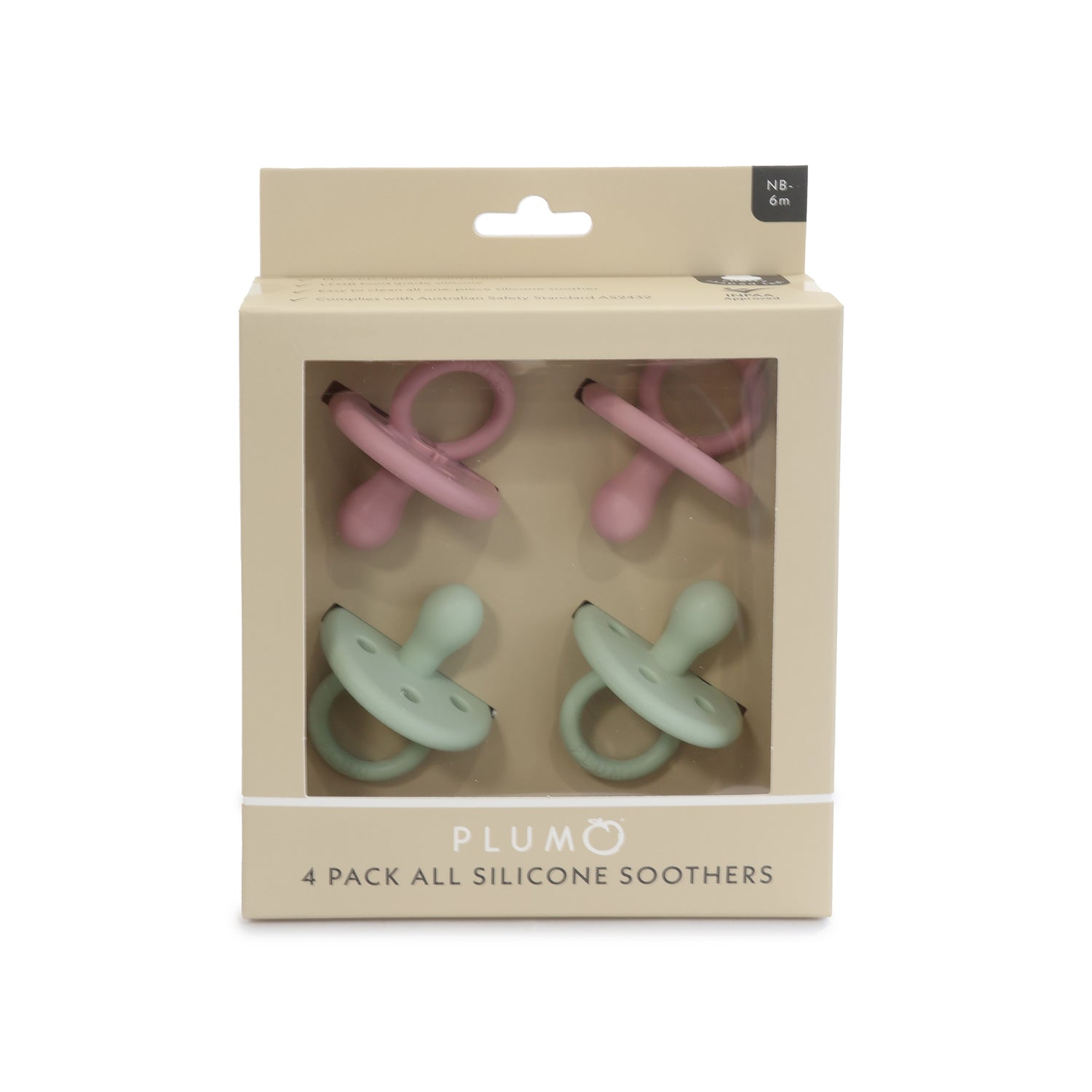 PLUM 4pk Silicone Soothers Mystery Box NB-6M
