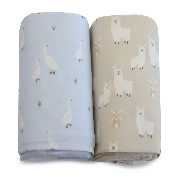 Provincial 2pk Jersey Cot Fitted Sheets - Sky/Almond