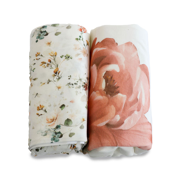 Peonies Bamboo 2pk Jersey Cot Fitted Sheets