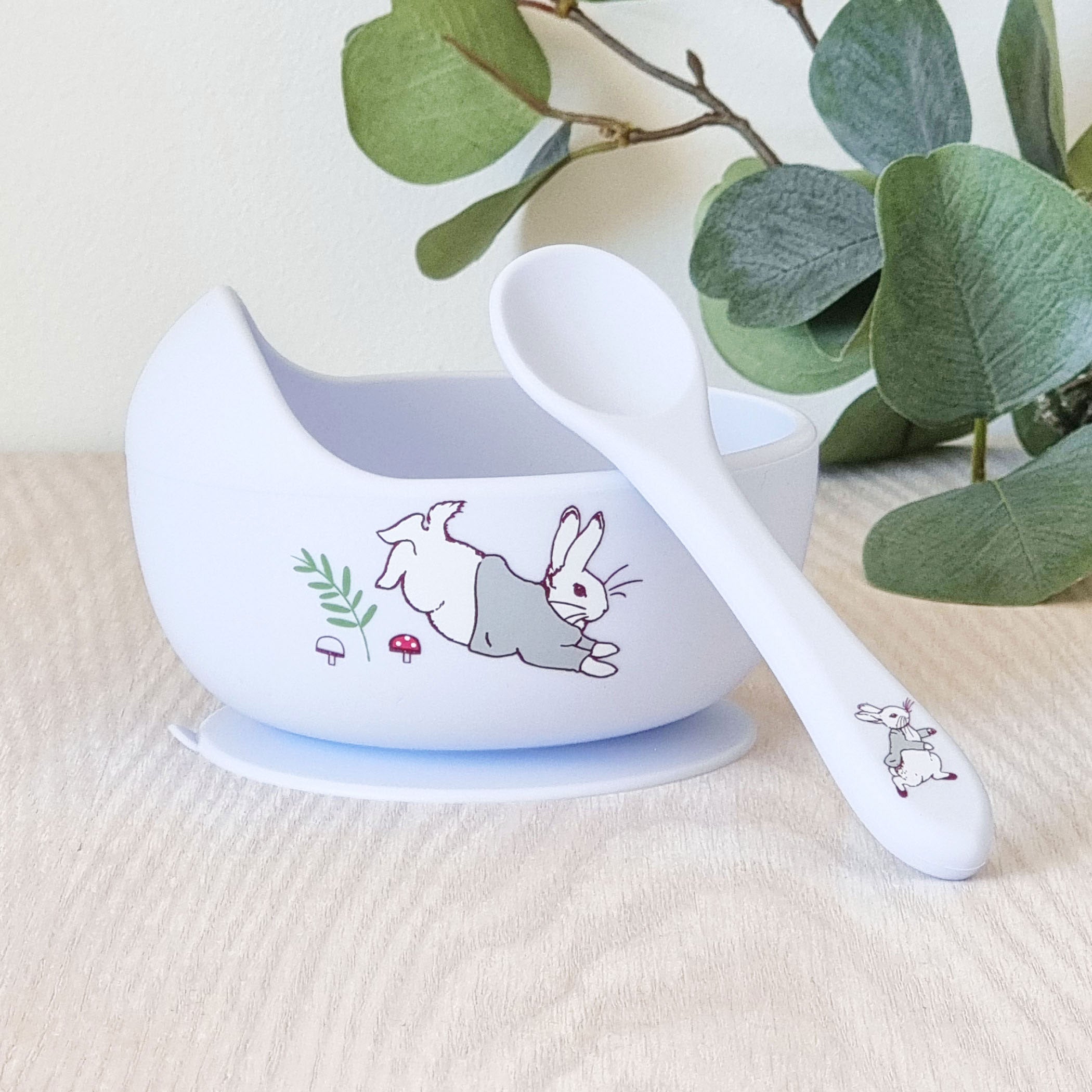 Peter Rabbit Silicone Duck Egg Bowl and Spoon Set - Blue