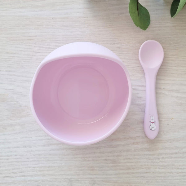 Peter Rabbit Silicone Duck Egg Bowl and Spoon Set - Pink