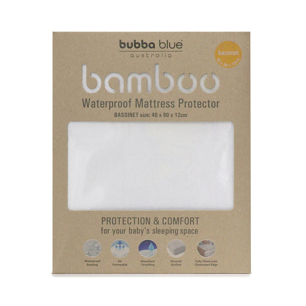 Bamboo White Bassinet Waterproof Mattress Protector - Bubba Blue Australia