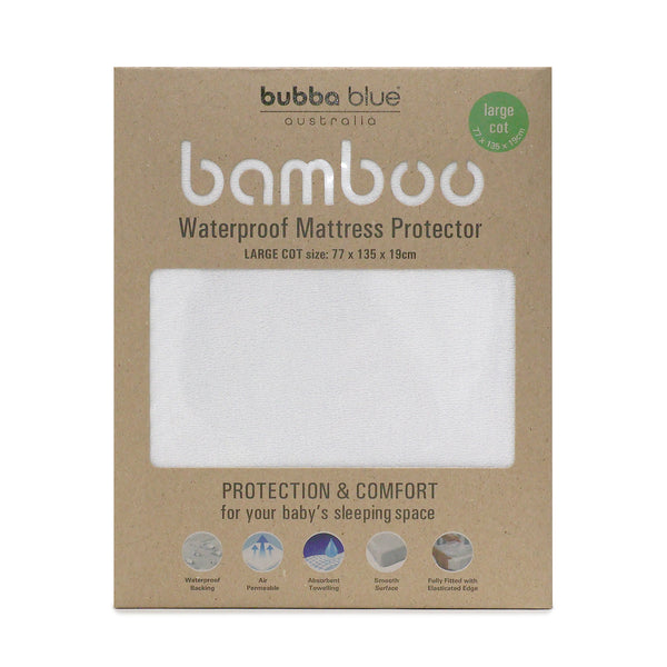 Bamboo White Large Cot Waterproof Mattress Protector - Bubba Blue Australia