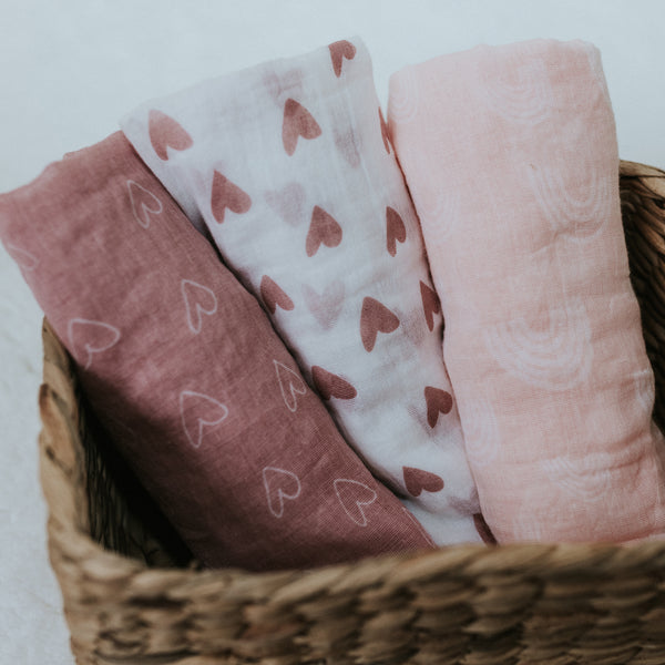 Nordic 3pk Muslin Wraps Dusty Berry/Rose