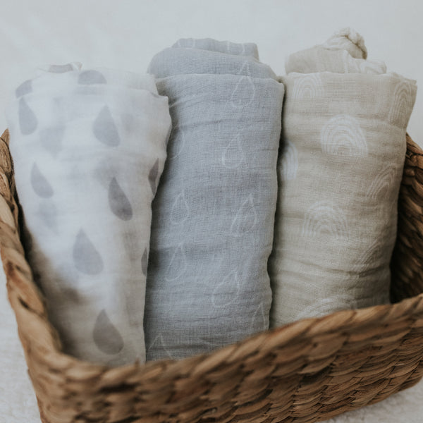 Nordic 3pk Muslin Wraps Grey/Sand