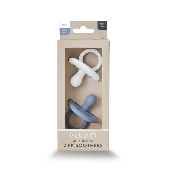 PLUM Silicone Soothers & Connector Bundle - Steel Blue (0-6M)