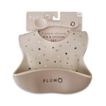 PLUM 3 Piece Silicone Bib and Spoon Set - Sand/Nutmeg - Bubba Blue Australia