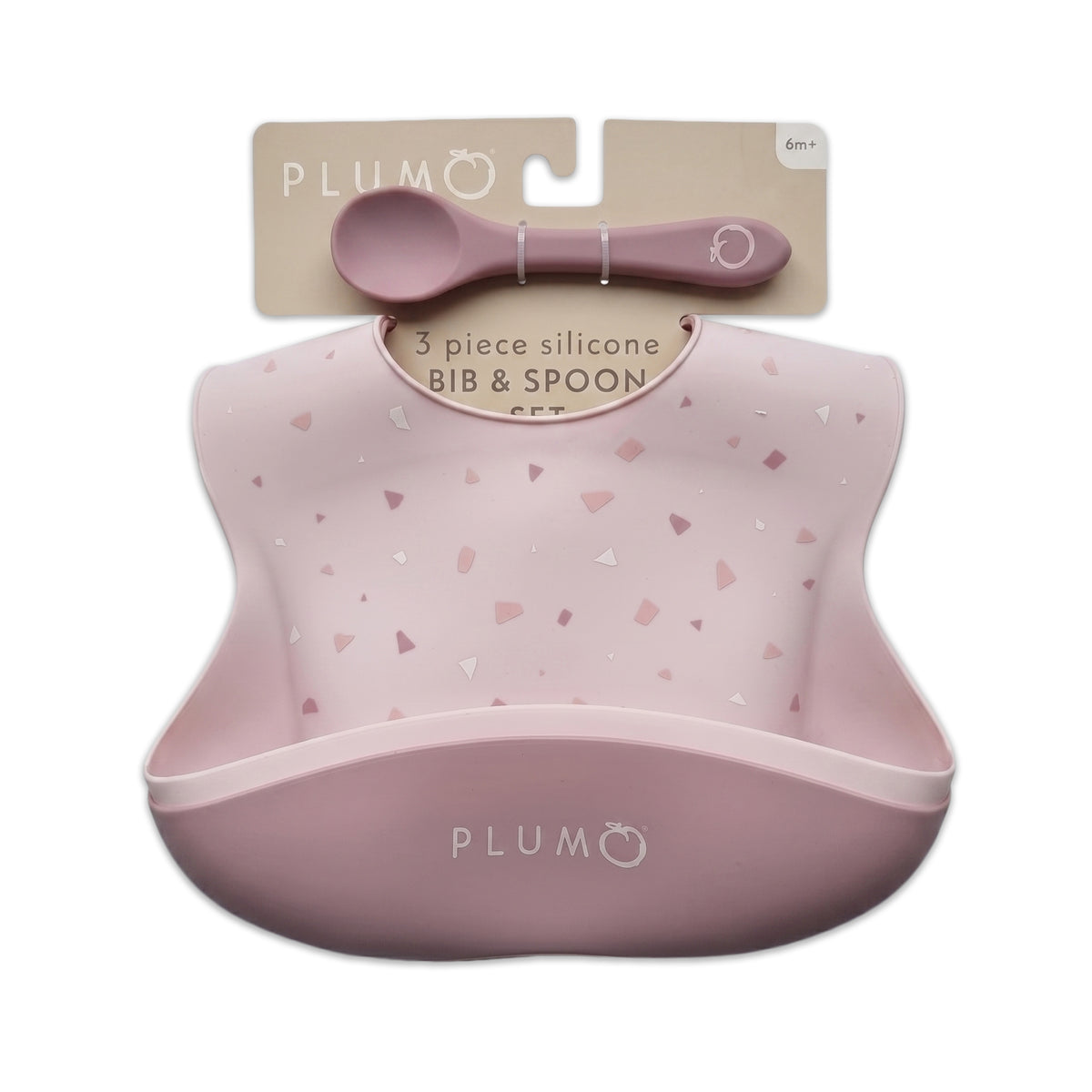 PLUM 3 Piece Silicone Bib and Spoon Set - Dusty Berry/Blush Pink - Bubba Blue Australia