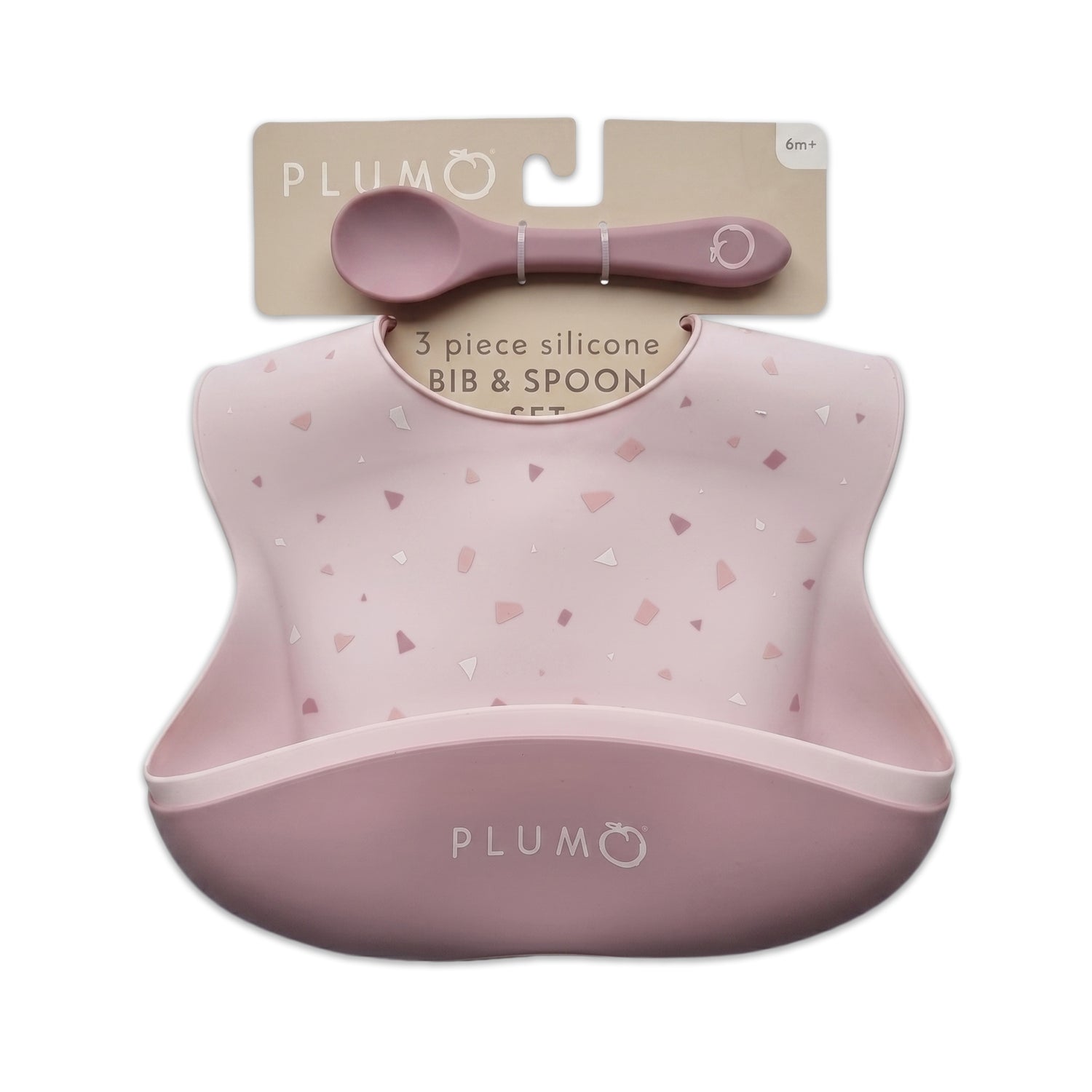 PLUM 3 Piece Silicone Bib and Spoon Set - Dusty Berry/Blush Pink - Bubba Blue Australia