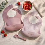 PLUM 3 Piece Silicone Bib and Spoon Set - Dusty Berry/Blush Pink - Bubba Blue Australia