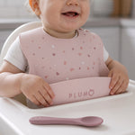 PLUM 3 Piece Silicone Bib and Spoon Set - Dusty Berry/Blush Pink - Bubba Blue Australia