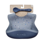 PLUM 3 Piece Silicone Bib and Spoon Set - Steel Blue/Denim - Bubba Blue Australia