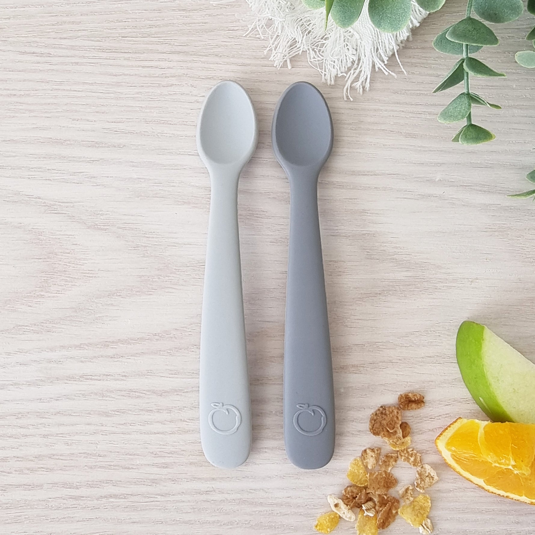 PLUM 2 Pack First Feeding Spoons - Ash & Grey - Bubba Blue Australia