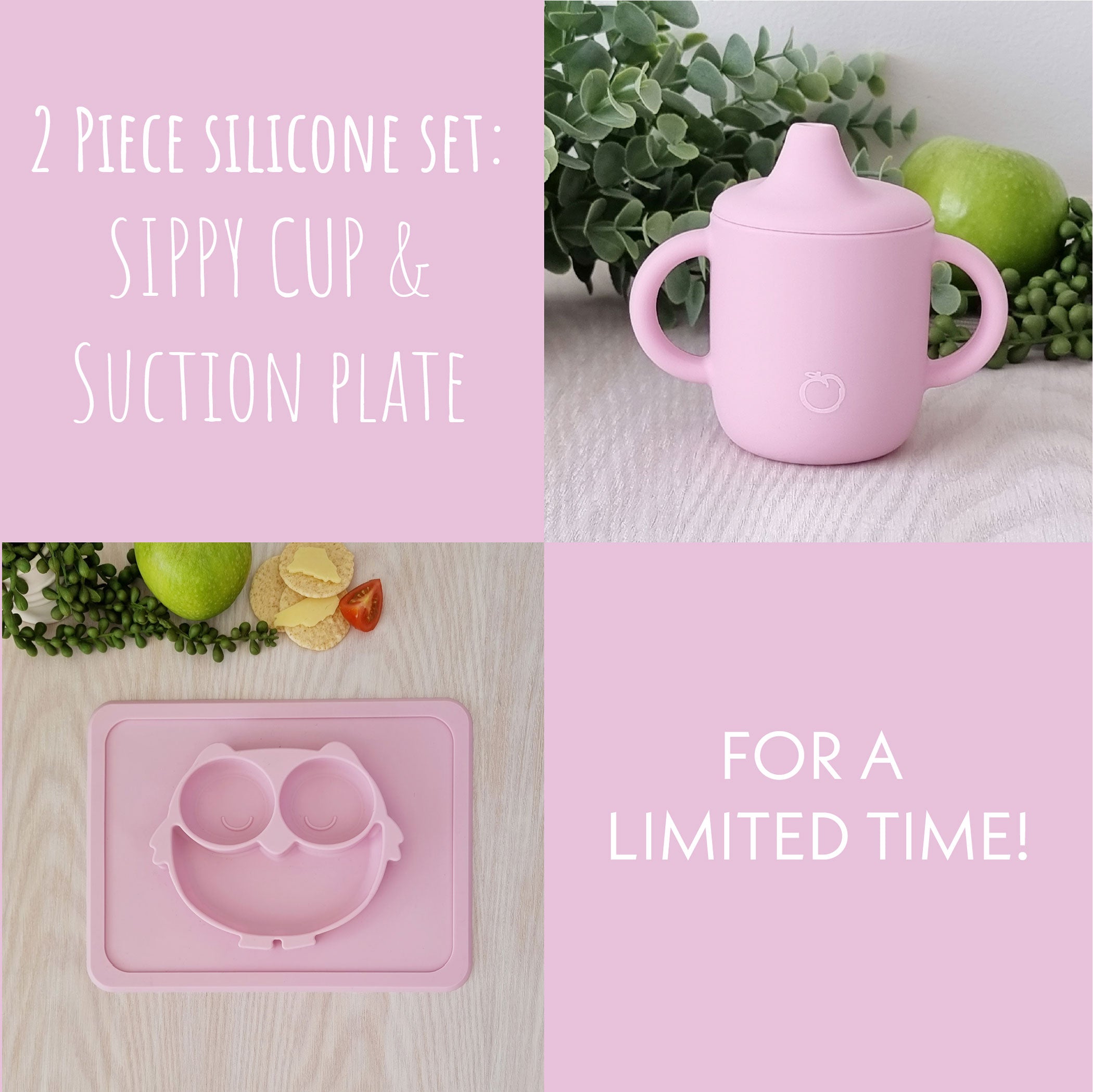 Plum Silicone Sippy Cup & Suction Plate Bundle - Pink