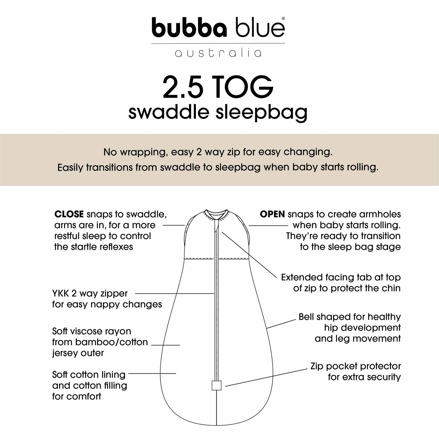 Buy One Get One Free* – Chestnut 2.5 TOG Swaddle Sleep Bag