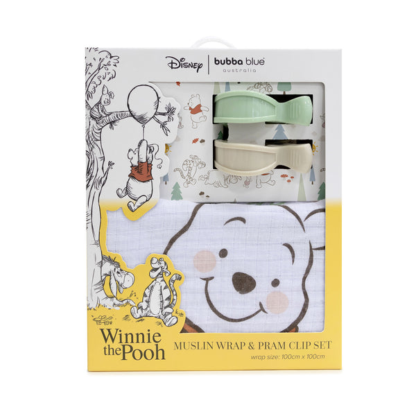 Disney Winnie the Pooh Muslin Wrap & Pram Clips Set