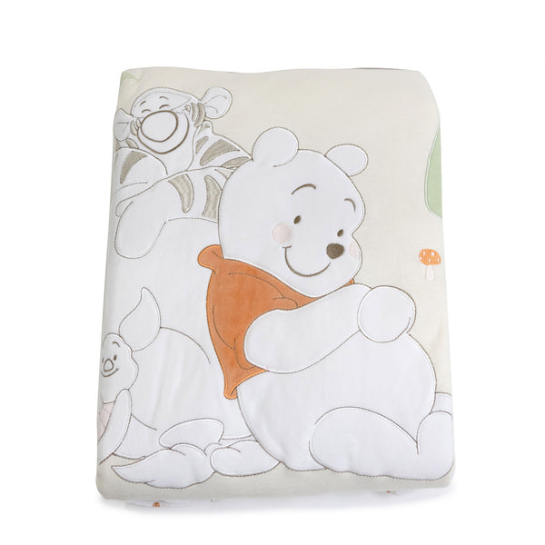 Disney Winnie the Pooh Cot Bundle - Fitted Sheet, Bib, Security Blanket, Face Washer, Cuddle Blanket, Cot Quilt, Hooded Towel