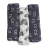 Nordic 3pk Muslin Wraps Charcoal/White