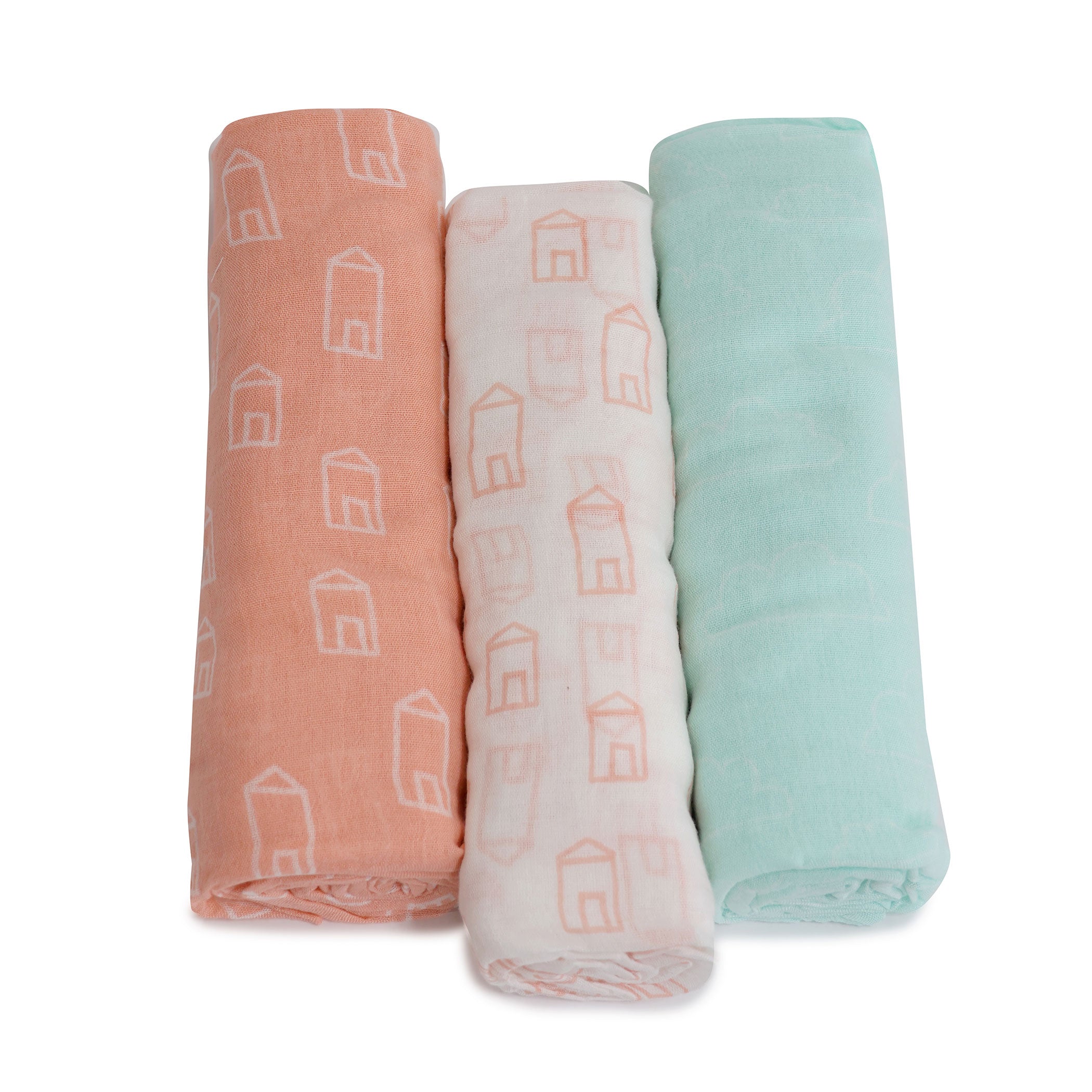 Nordic 3pk Muslin Wraps Coral/Tiffany