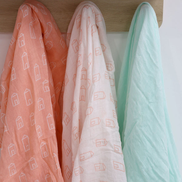 Nordic 3pk Muslin Wraps Coral/Tiffany