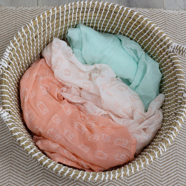 Nordic 3pk Muslin Wraps Coral/Tiffany