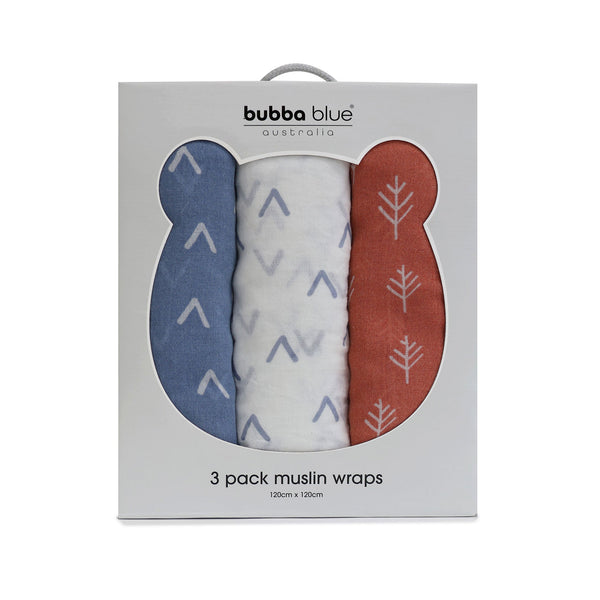 Nordic 3pk Muslin Wraps Denim/Clay