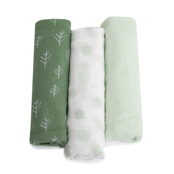 Nordic 3pk Muslin Wraps Avocado/Forest