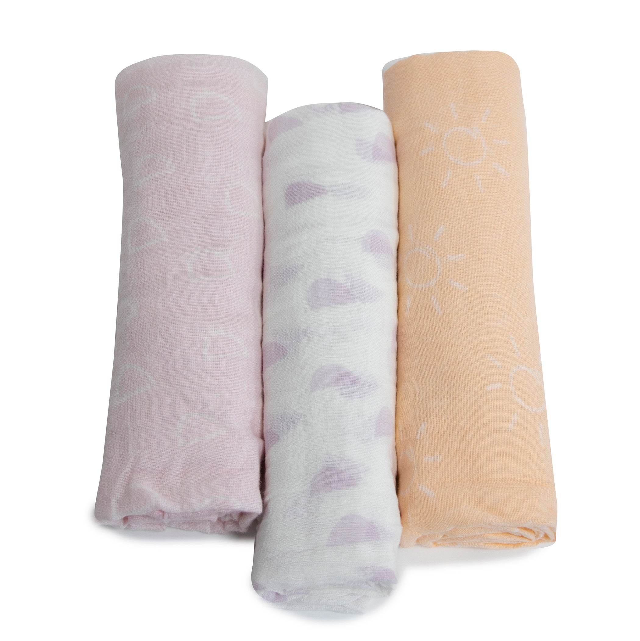 Nordic 3pk Muslin Wraps Peach/Lilac