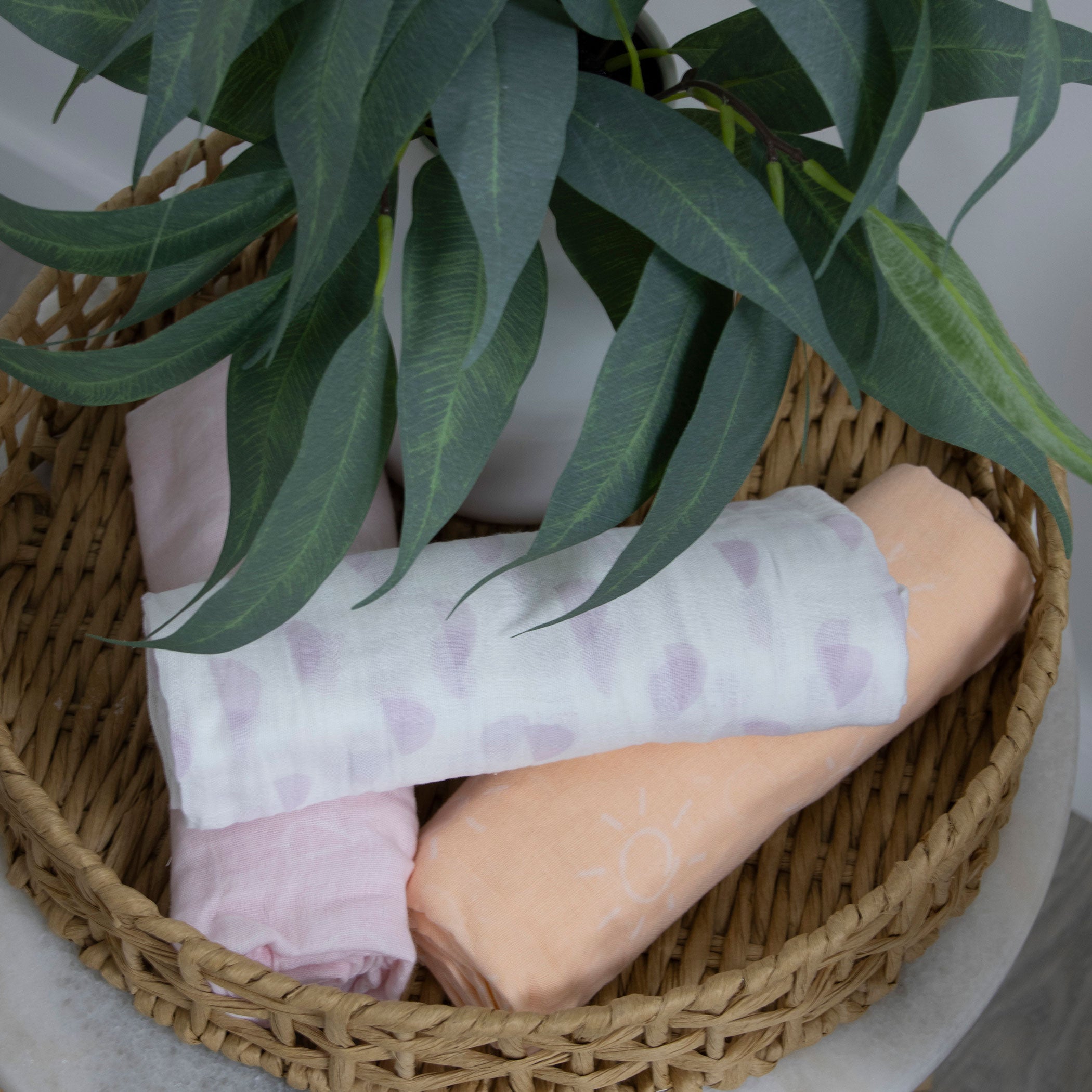 Nordic 3pk Muslin Wraps Peach/Lilac