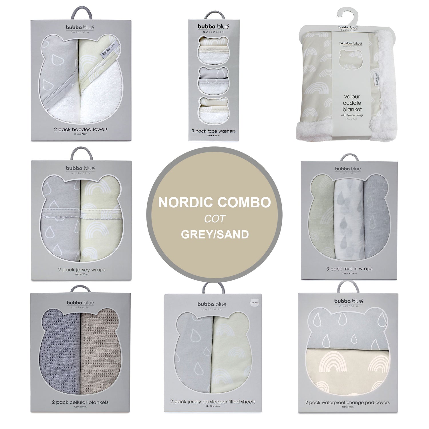 Nordic Co Sleeper/Bedside Sleeper Combo - Grey/Sand - Bubba Blue Australia