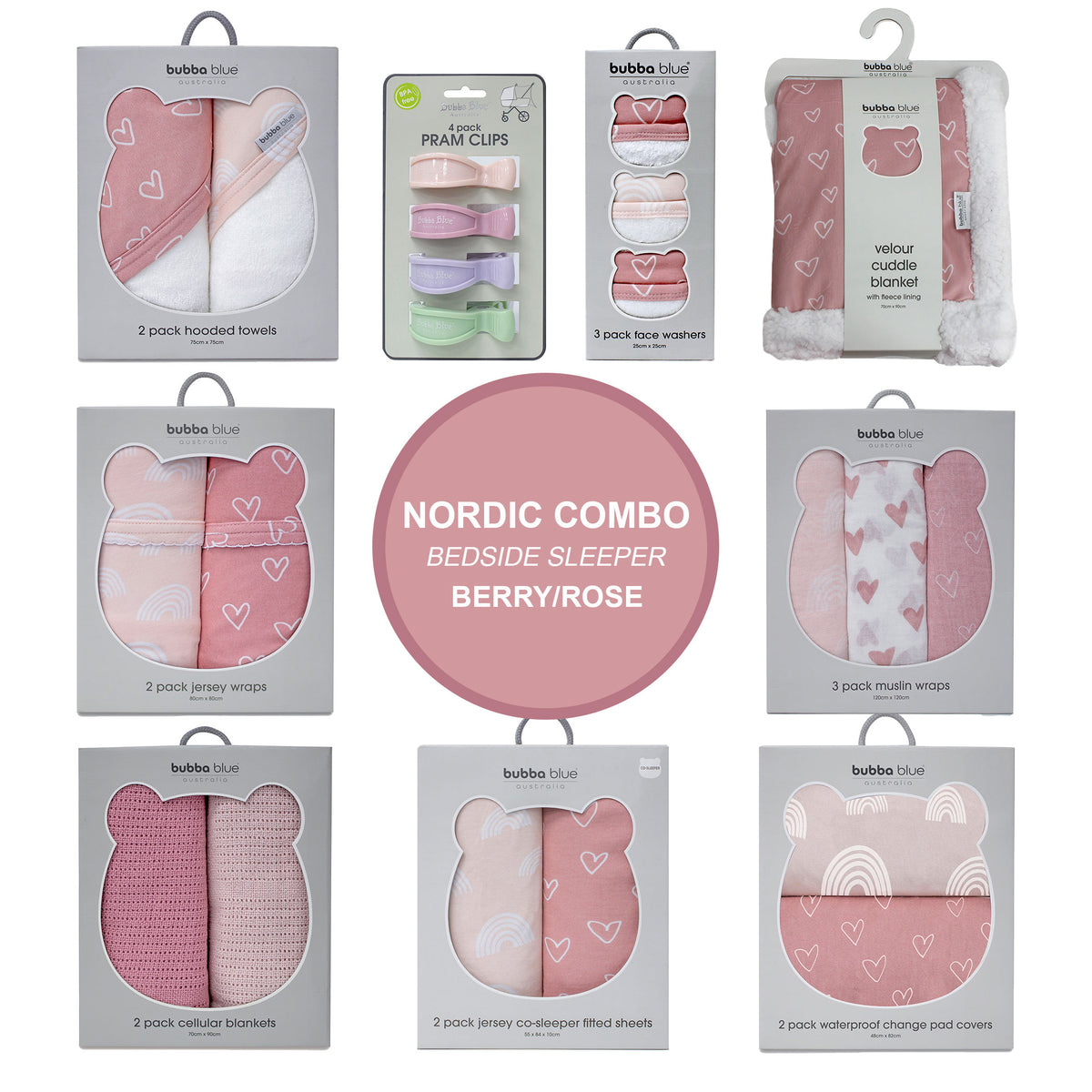 Nordic Co Sleeper/Bedside Sleeper Combo - Berry/Rose - Bubba Blue Australia