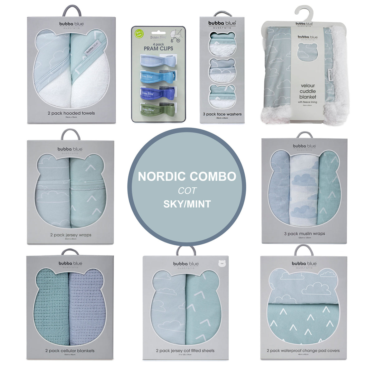 Nordic Cot Combo - Sky/Mint - Bubba Blue Australia