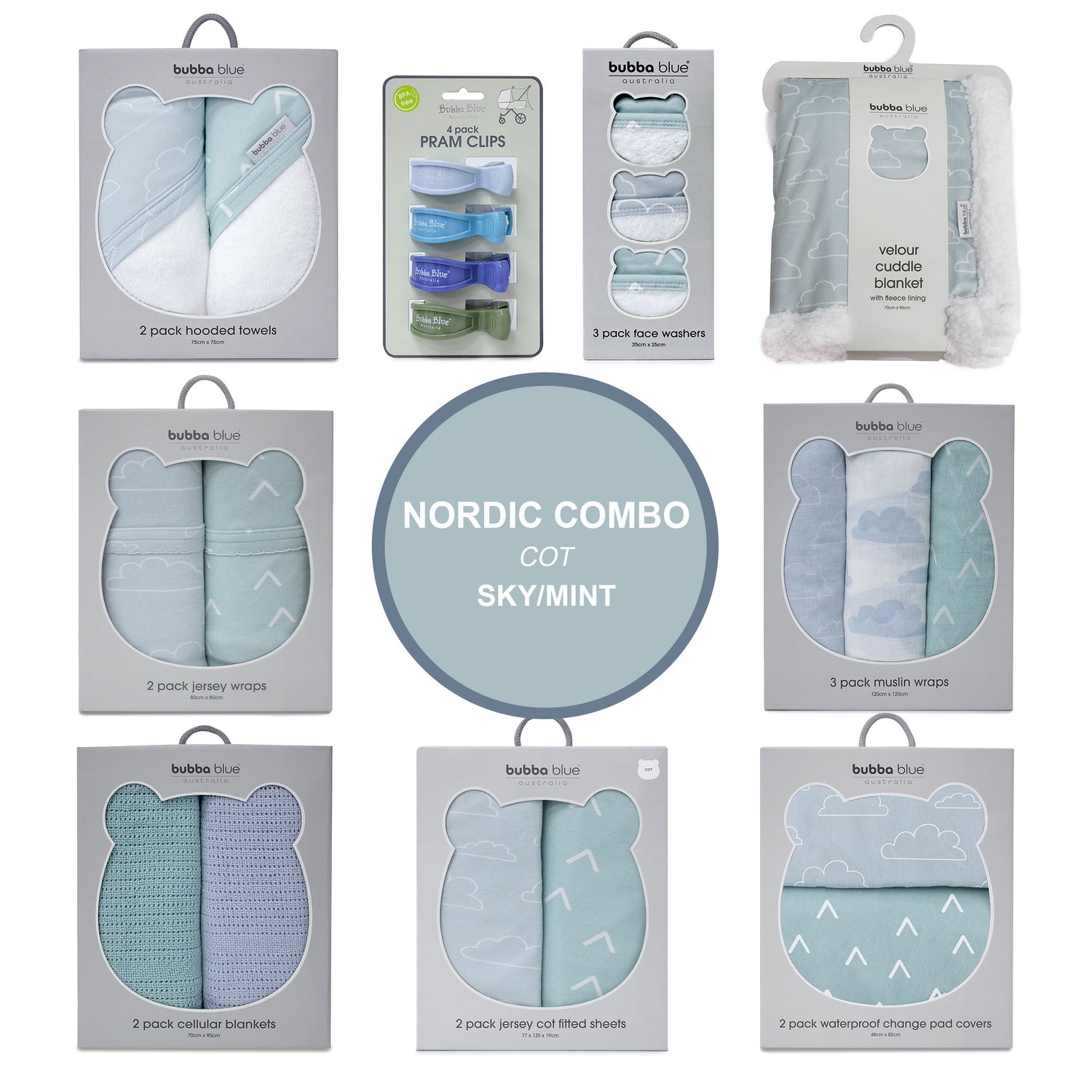 Nordic Cot Combo - Sky/Mint - Bubba Blue Australia