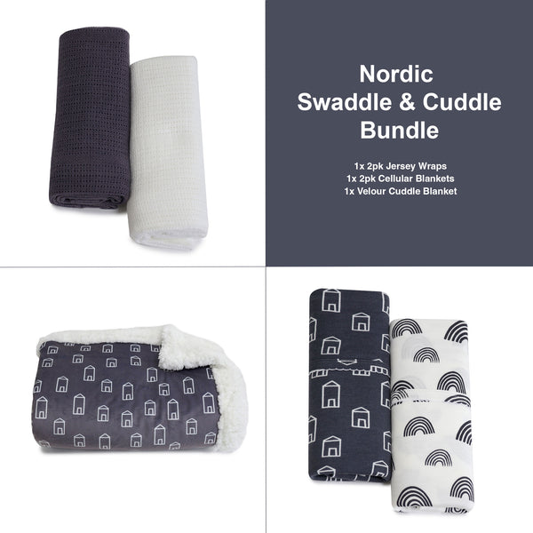 Nordic Swaddle & Cuddle Bundle Charcoal/White