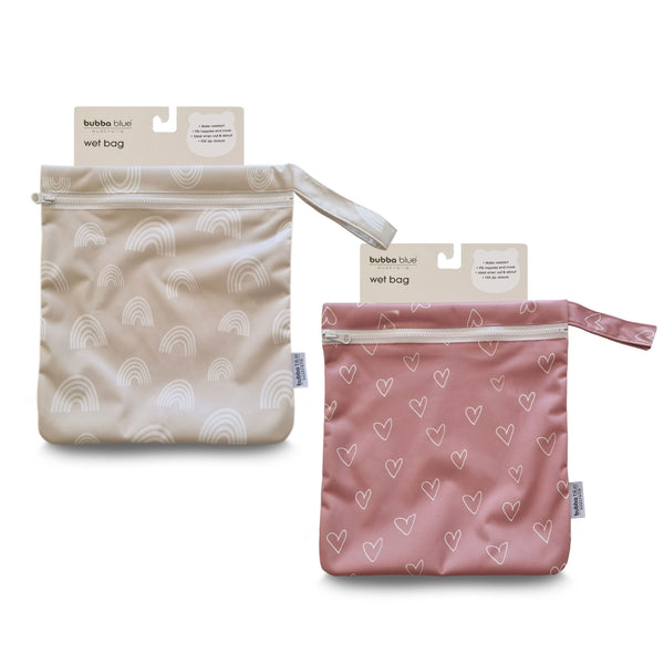 2x Nordic Wet Bag Bundle - Berry Hearts & Sand Rainbow