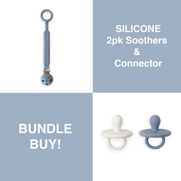 PLUM Silicone Soothers & Connector Bundle - Steel Blue (0-6M)