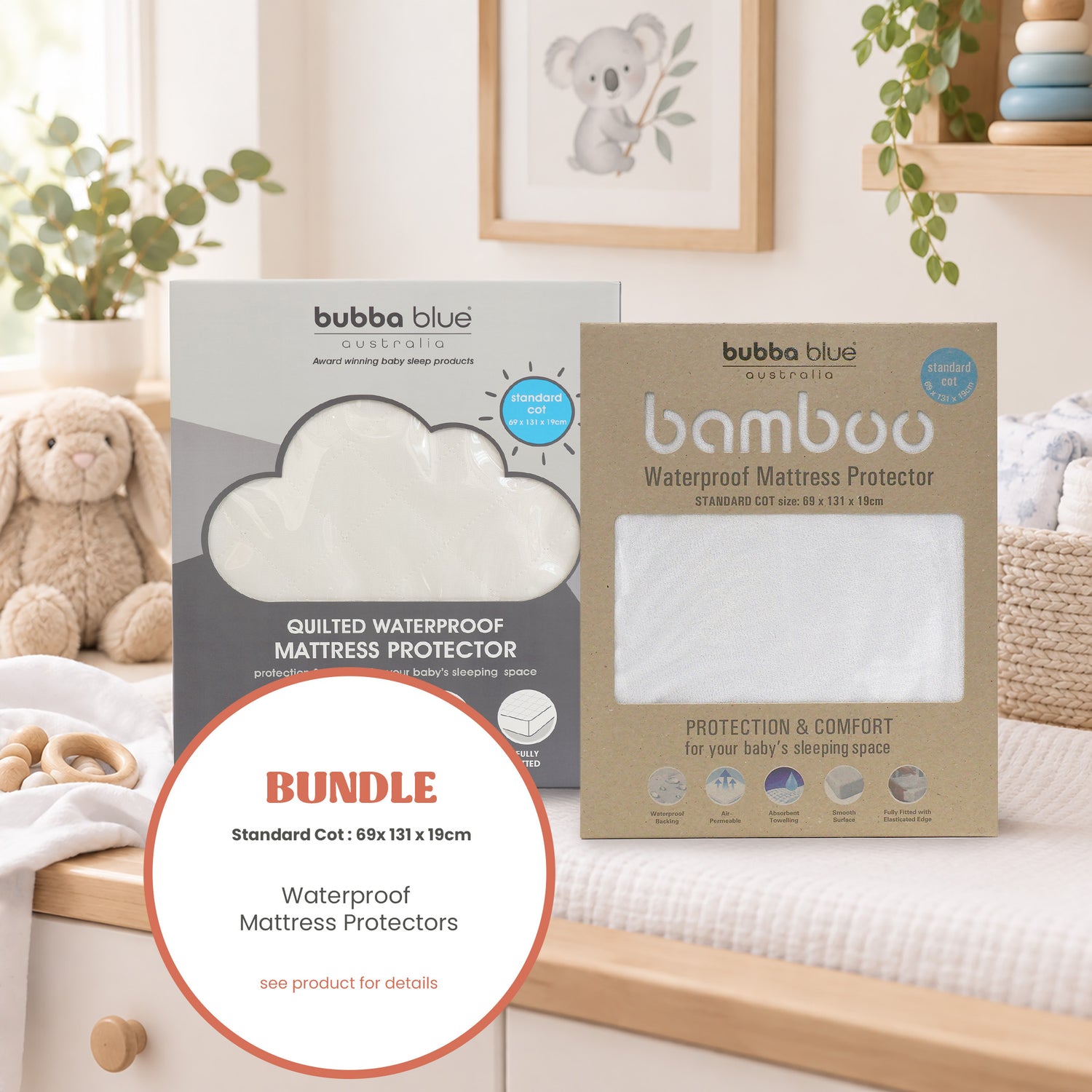 2x Standard Cot Waterproof Mattress Protectors Bundle