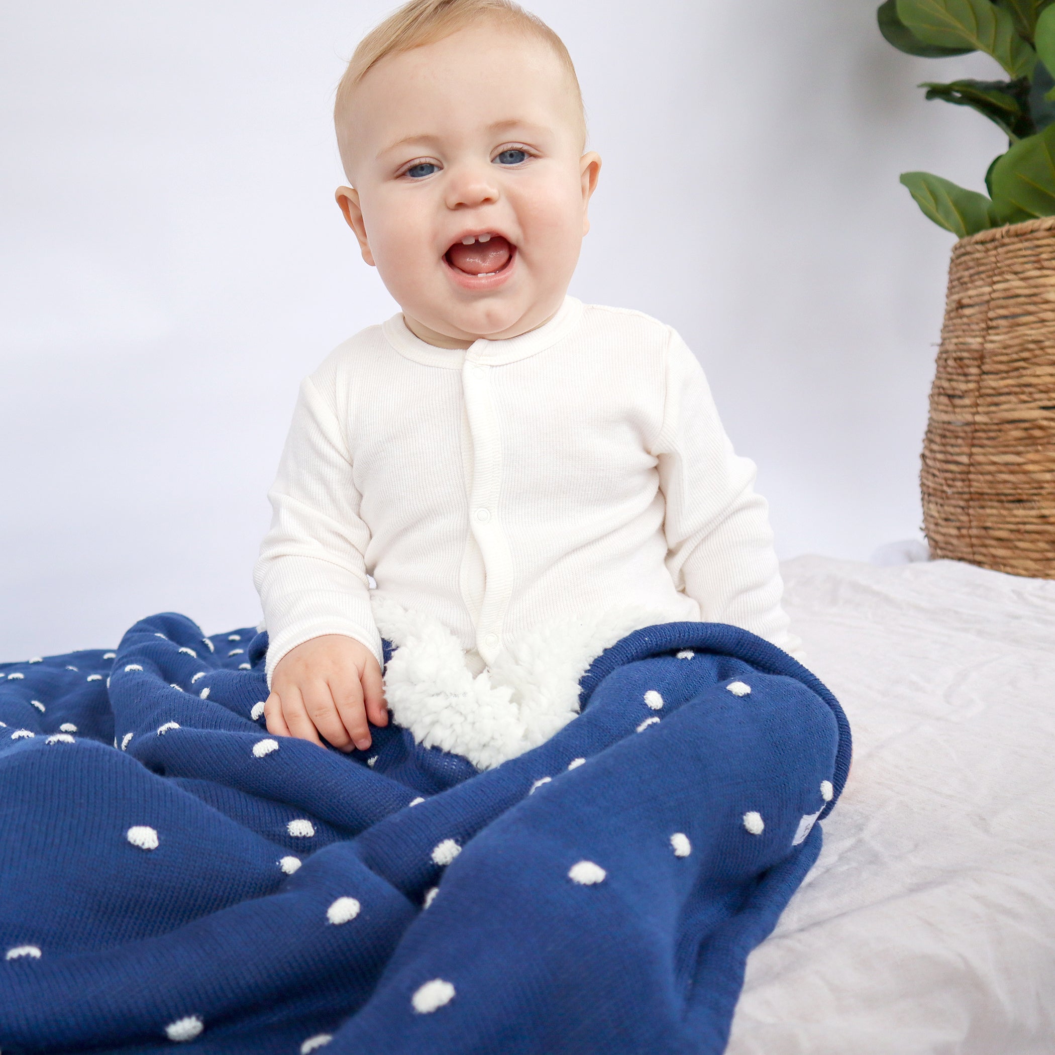 Confetti Cot Knit Blanket - Navy