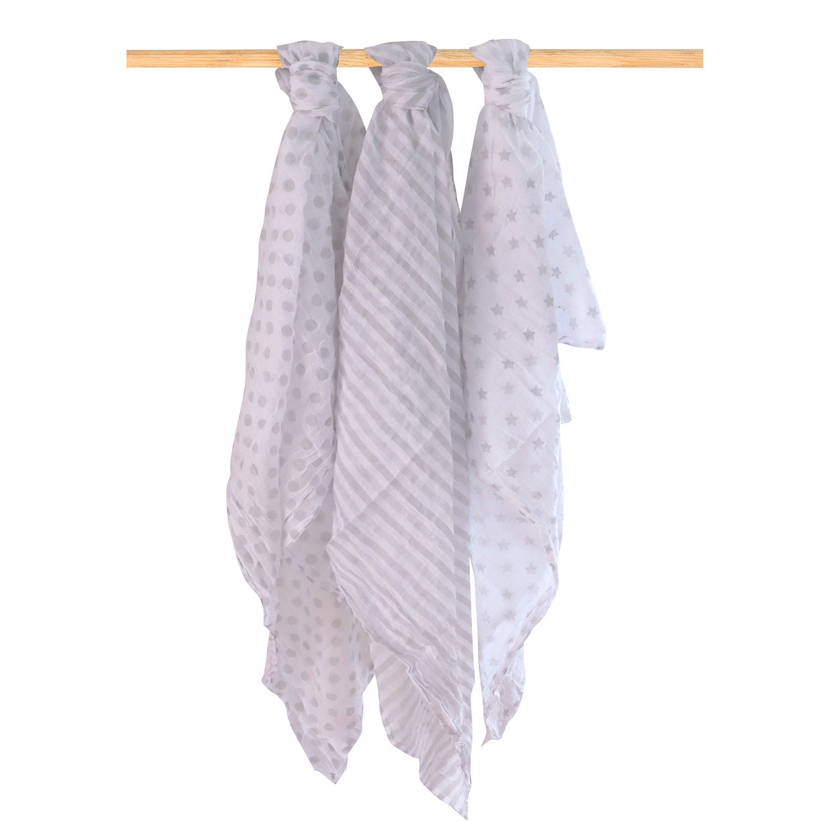 Everyday Essentials 3 Pack Muslin Swaddle Wraps - Grey - Bubba Blue Australia
